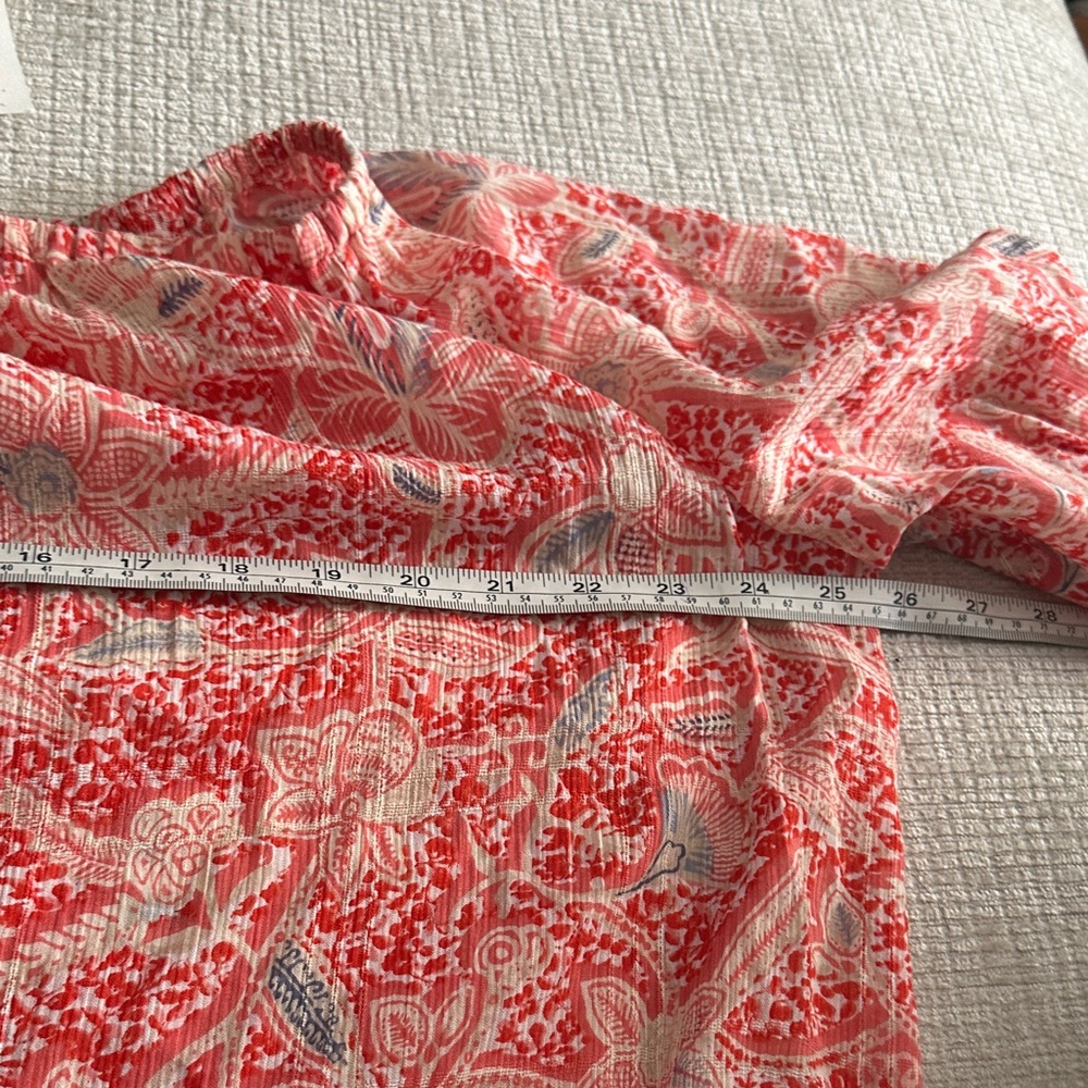 NWT Tory Burch Floral Cotton Gauze Peasant Top Blouse Melon Size 12 Boho - Picture 7 of 9